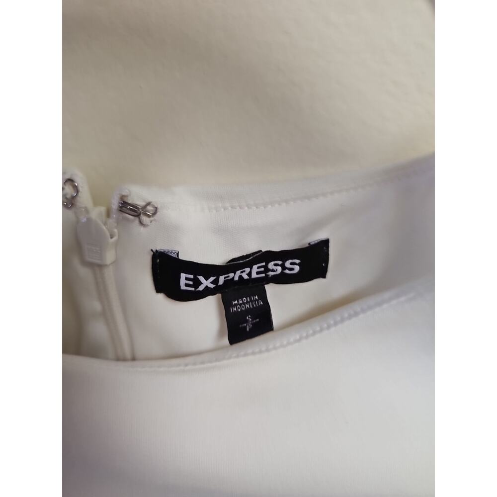 Express Women's Ivory Fitted Twisted Knot Dress Zip Up Back Knee Length Size PS - Picture 5 of 7